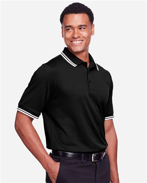 Black/ White Men's CrownLux Performance® Plaited Tipped Polo - DG20C
