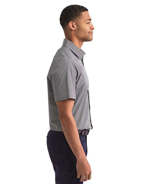 Black/ White Men's Microcheck Gingham Cotton Shirt - RP221