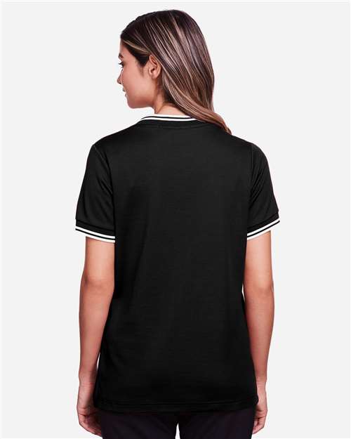 Black/ White Women's CrownLux Performance® Plaited Tipped V-Neck Shirt - DG20CW