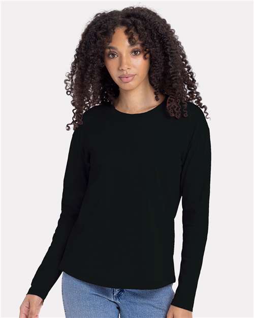 Black Women's Cotton Relaxed Long Sleeve T-Shirt - 3911