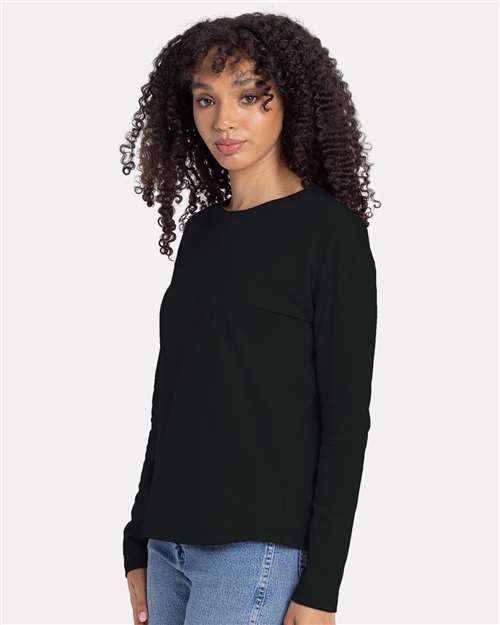 Black Women's Cotton Relaxed Long Sleeve T-Shirt - 3911