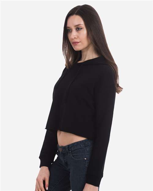 Black Women's Cropped Fleece Hooded Sweatshirt - LS12000