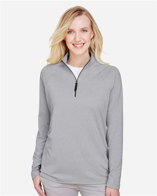 Black Women's CrownLux Performance® Clubhouse Micro-Stripe Quarter-Zip Pullover - DG480W