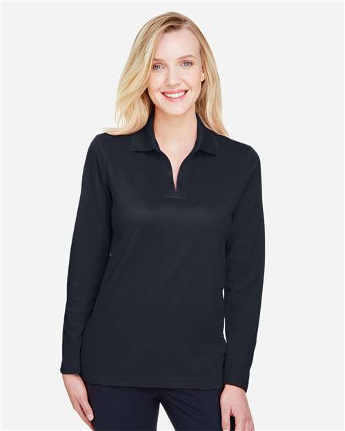 Black Women's CrownLux Performance® Plaited Long Sleeve Polo - DG20LW