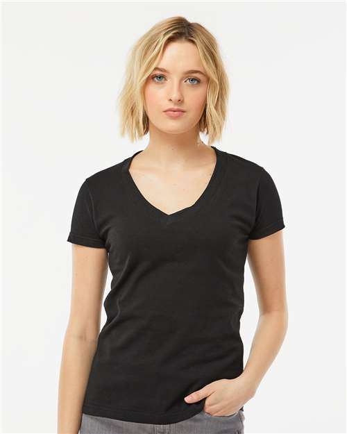 Black Women's Fine Jersey V-Neck T-Shirt - 214