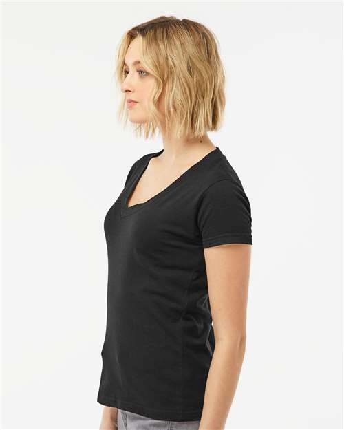 Black Women's Fine Jersey V-Neck T-Shirt - 214