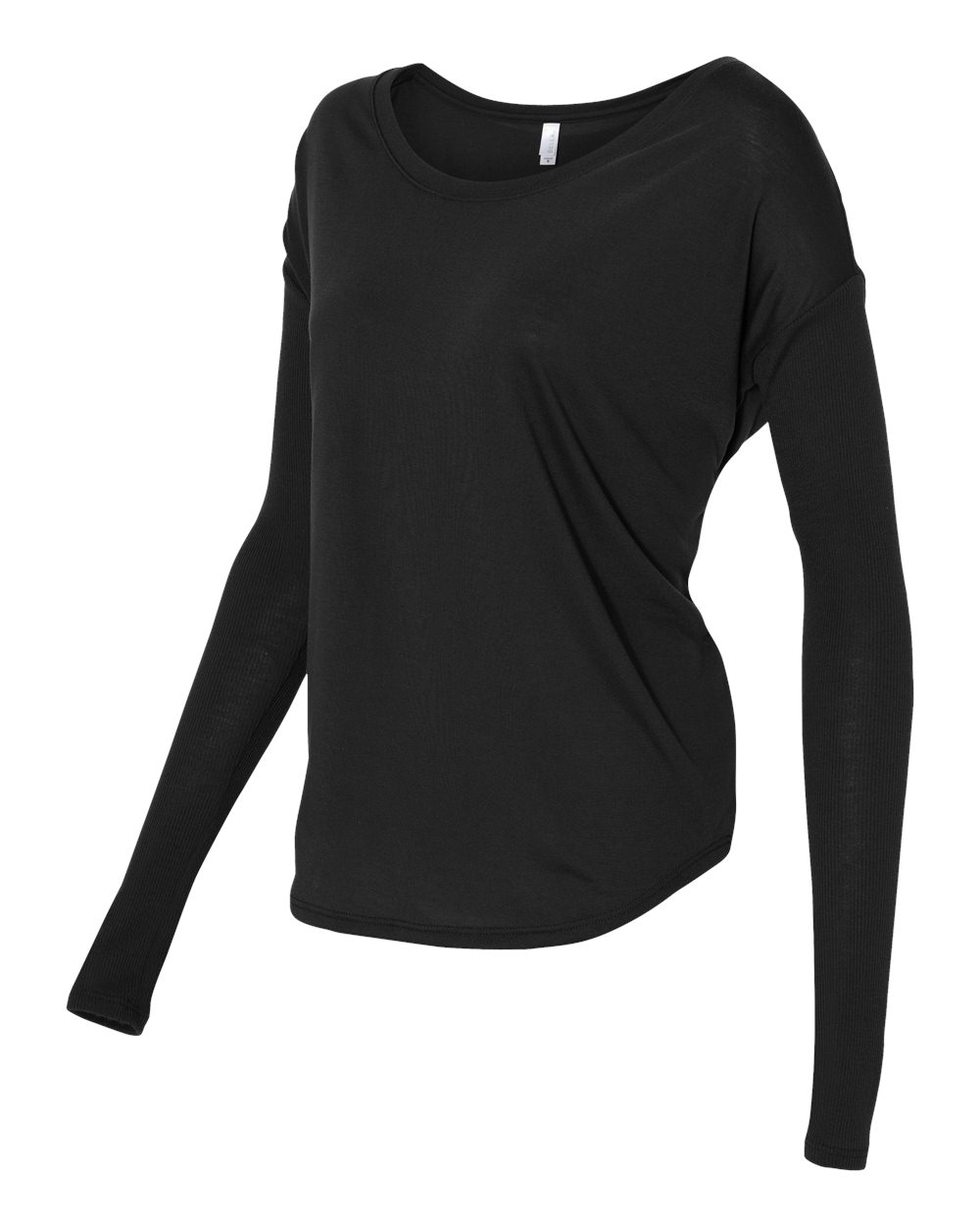 Black Women’s Flowy 2x1 Ribbed Long Sleeve Tee - 8852