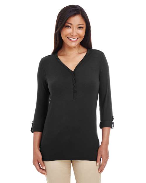 Black Women's Perfect Fit™ Y-Placket Convertible Sleeve Knit Top - DP186W