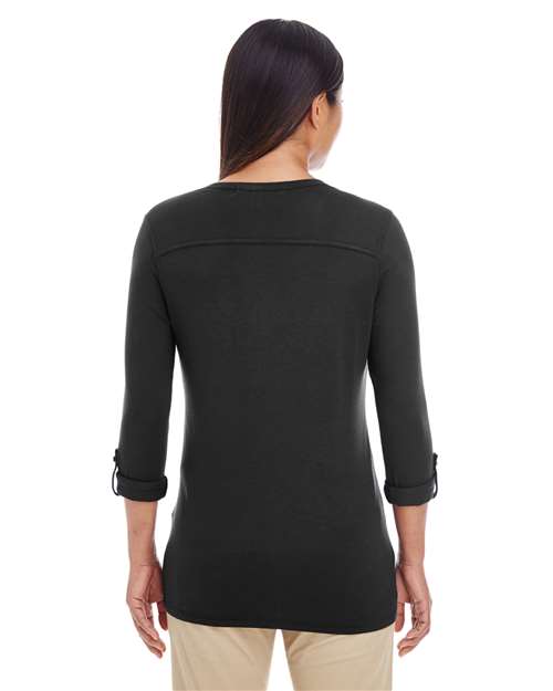 Black Women's Perfect Fit™ Y-Placket Convertible Sleeve Knit Top - DP186W