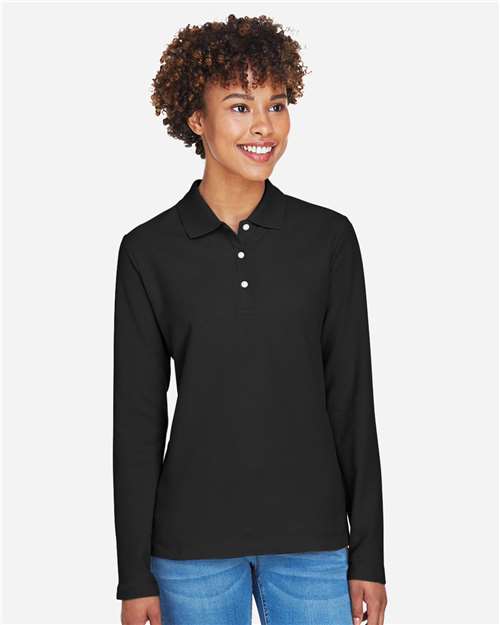 Black Women's Pima Piqué Long Sleeve Polo - D110W