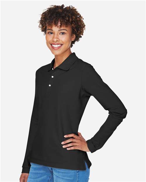 Black Women's Pima Piqué Long Sleeve Polo - D110W