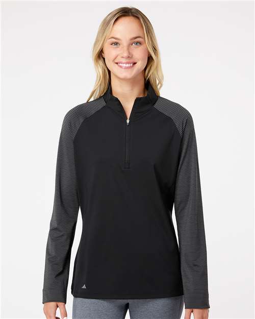 Black Women's Stripe Block Quarter-Zip Pullover - A521