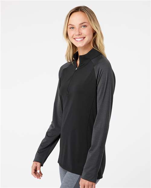 Black Women's Stripe Block Quarter-Zip Pullover - A521