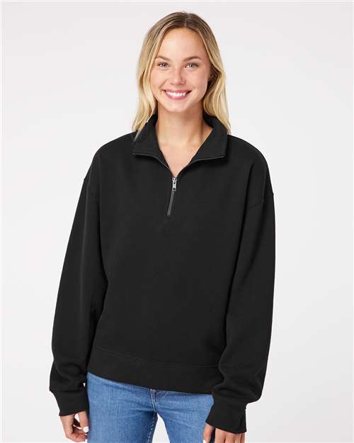 Black Women's Sueded Fleece Quarter-Zip Sweatshirt - W22713