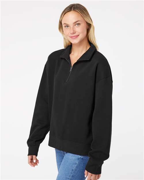 Black Women's Sueded Fleece Quarter-Zip Sweatshirt - W22713