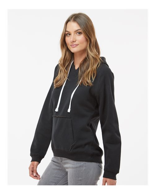 Black Women's Sueded V-Neck Hooded Sweatshirt - 8836