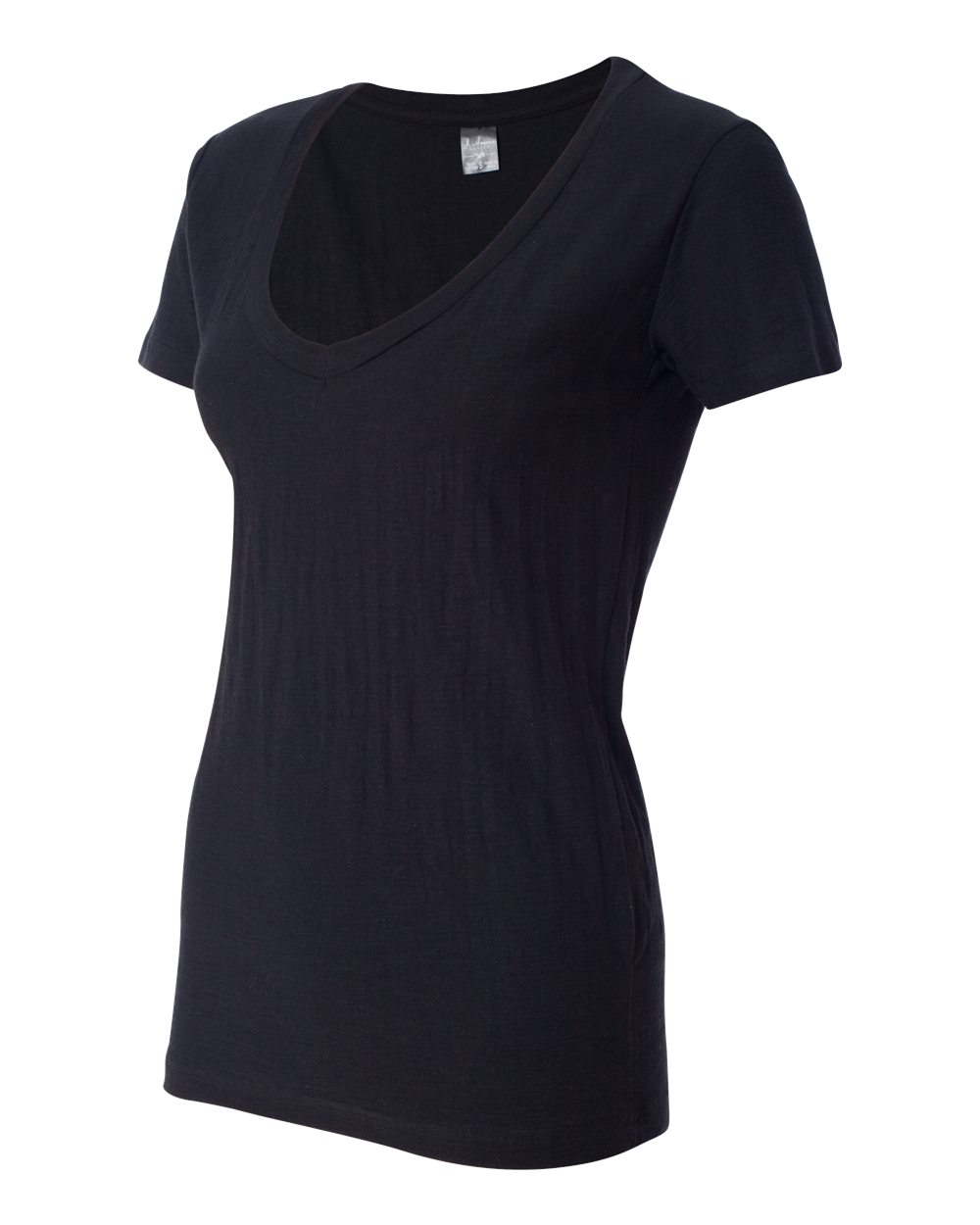 Black Women's V-Neck Slub T-Shirt - 8169