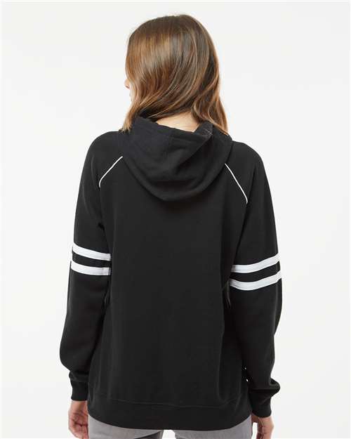 Black Women's Varsity Fleece Piped Hooded Sweatshirt - 8645