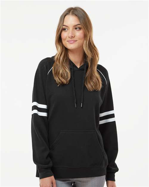 Black Women's Varsity Fleece Piped Hooded Sweatshirt - 8645