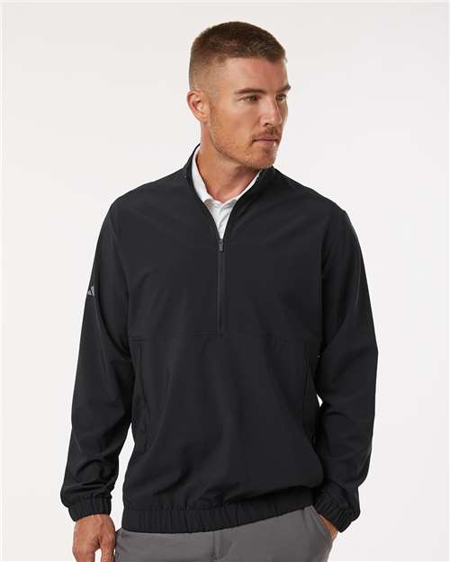 Black Woven Half-Zip Pullover - A705