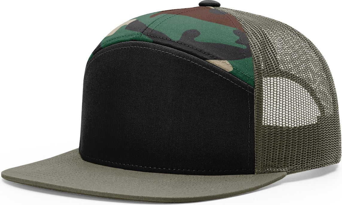 Black/Green Camo/Loden 7 Panel Trucker