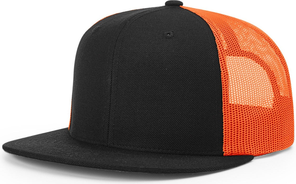 Black/Neon Orange Acrylic-Wool Blend Flatbill Trucker