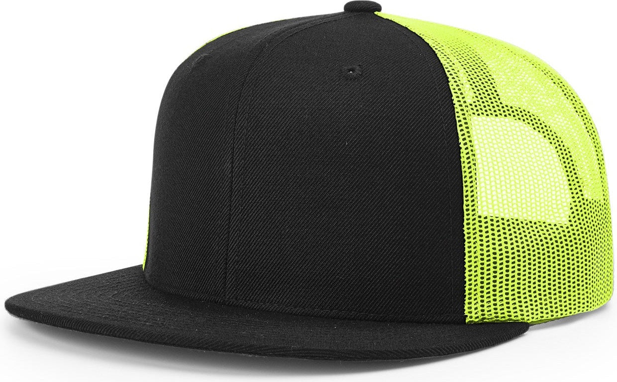 Black/Neon Yellow Acrylic-Wool Blend Flatbill Trucker