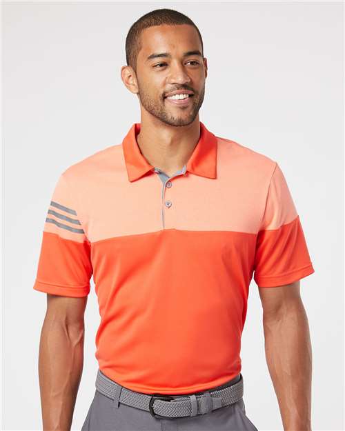 Blaze Orange/ Vista Grey Heathered 3-Stripes Colorblocked Polo - A213