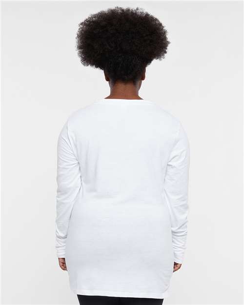 Blended White/ Titanium Women's Fine Jersey Lace-Up Long Sleeve T-Shirt - 3538