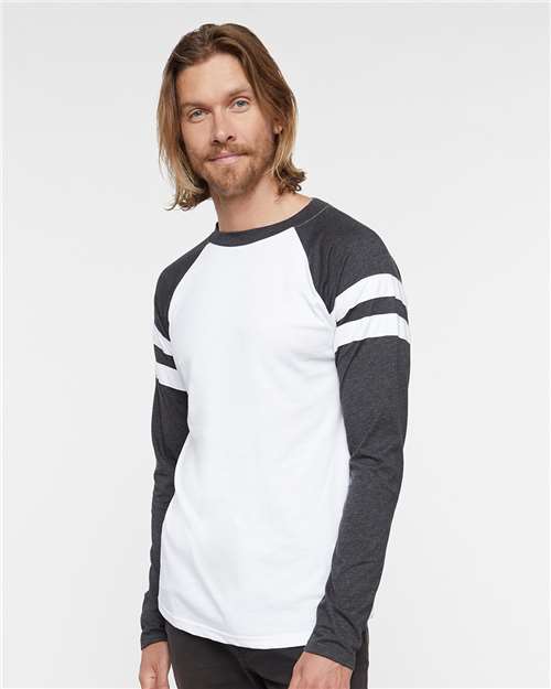 Blended White/ Vintage Smoke Fine Jersey Mash Up Long Sleeve Tee - 6934