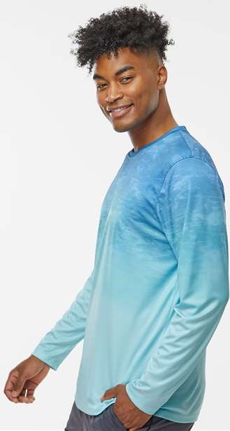 Blue Aqua Fade Montauk Oceanic Fade Performance Long Sleeve T-Shirt - 229