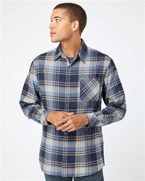 Blue/ Ecru Open Pocket Flannel Shirt - 8212