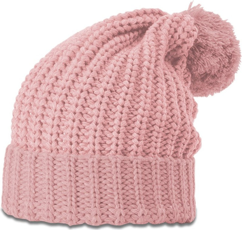 Blush Chunk Cable Beanie with Cuff & Pom