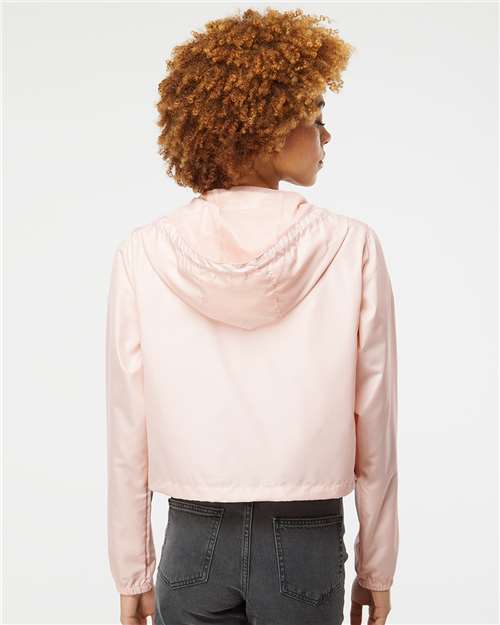 Blush/ White Zipper Women's Lightweight Quarter-Zip Pullover Crop Windbreaker - EXP64CRP