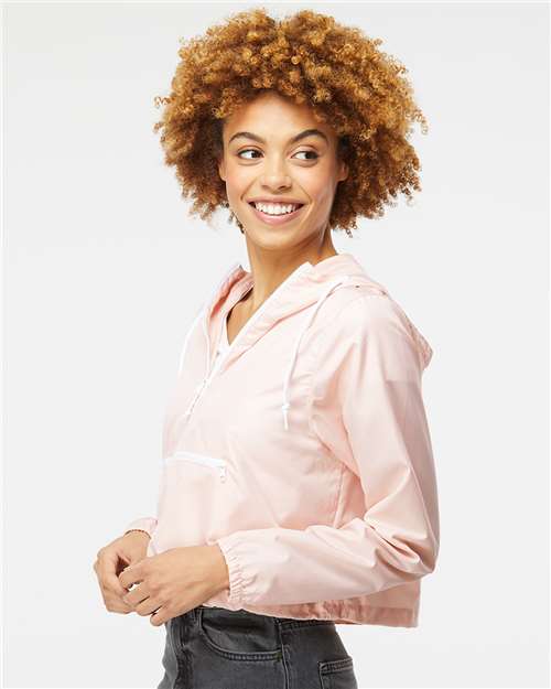 Blush/ White Zipper Women's Lightweight Quarter-Zip Pullover Crop Windbreaker - EXP64CRP