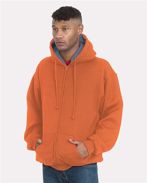 Bright Orange/ Dark Grey USA-Made Super Heavy Thermal Lined Full-Zip Hooded Sweatshirt - 940