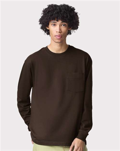 Brown Super Heavyweight Long Sleeve Pocket Tee - 9410