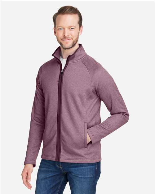 Burgundy/ White Men's Venture Heathered Stripe Full-Zip - CE72