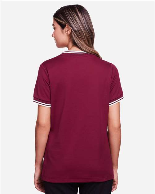 Burgundy/ White Women's CrownLux Performance® Plaited Tipped V-Neck Shirt - DG20CW
