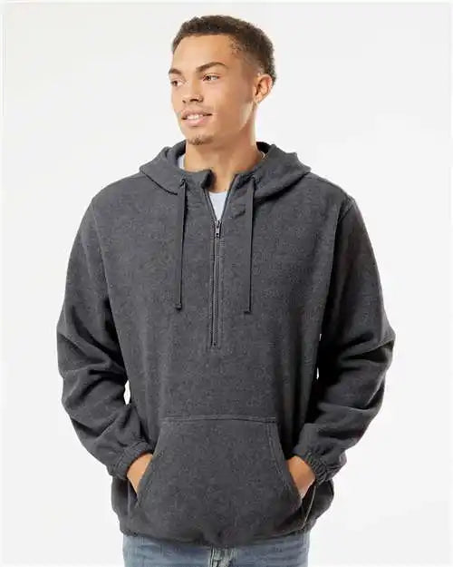 Burnside 3600b Polar Fleece Quarter-zip Hooded Pullover - 3600 - Heather Charcoal