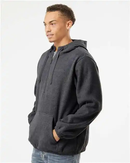 Burnside 3600b Polar Fleece Quarter-zip Hooded Pullover - 3600 - Heather Charcoal