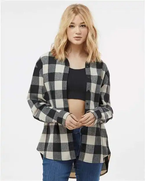 Burnside 5215 Women’s Boyfriend Flannel - Ecru Black Buffalo