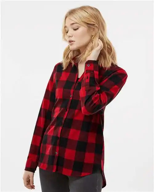 Burnside 5215 Women’s Boyfriend Flannel - Red Black Buffalo