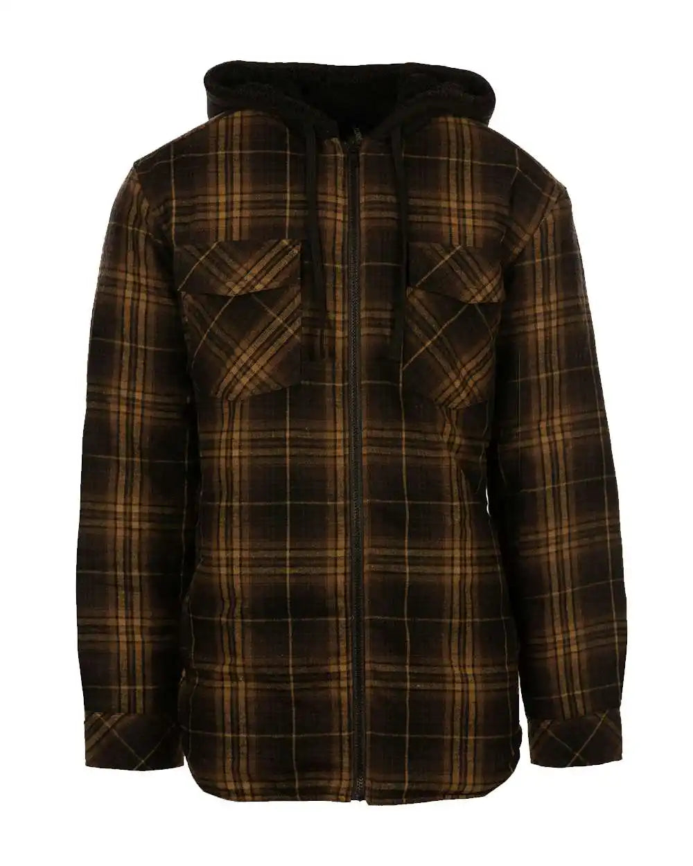 Burnside B8620b Quilted Flannel Hooded Jacket - 8620 - Brown Black - Brown/ / s