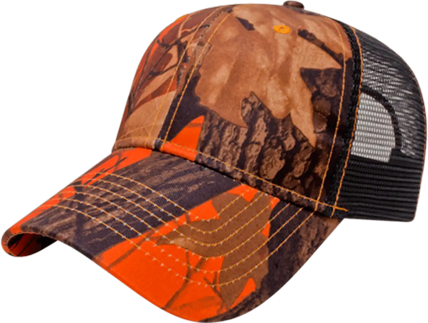 Cap America I2034 Orange Ridge Camo with Black Trucker Mesh - one Size Fits Most