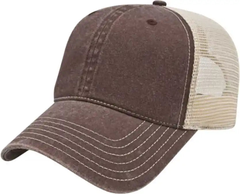 Cap America I3027 Washed Pigment Dyed with Mesh - Brown Stone - Ivory / one Size Fits Most
