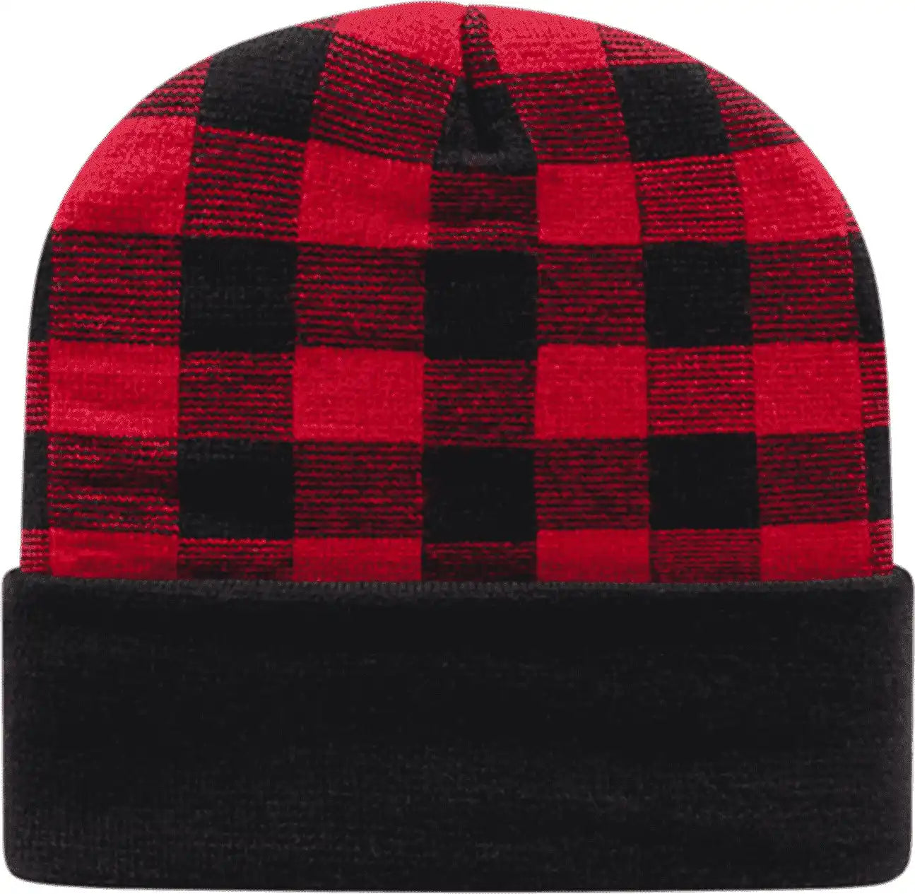 Cap America Rkp12 Usa Made Plaid Knit with Cuff Beanie - True Red Black - one Size Fits Most