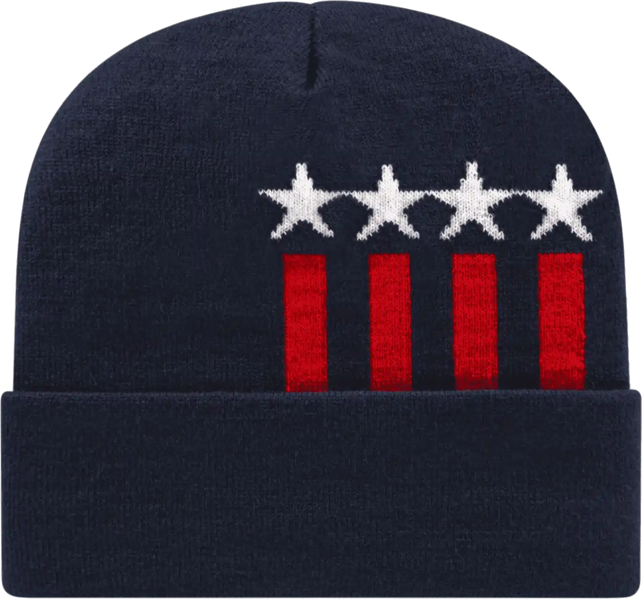 Cap America Rkstar12 Usa Made Stars & Stripes Knit with Cuff Beanie - Navy White Red - one Size Fits Most