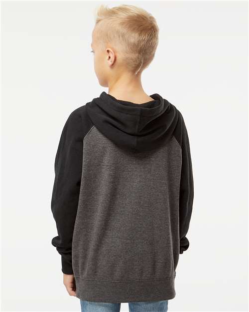Carbon/ Black Youth Lightweight Special Blend Raglan Hooded Sweatshirt - PRM15YSB