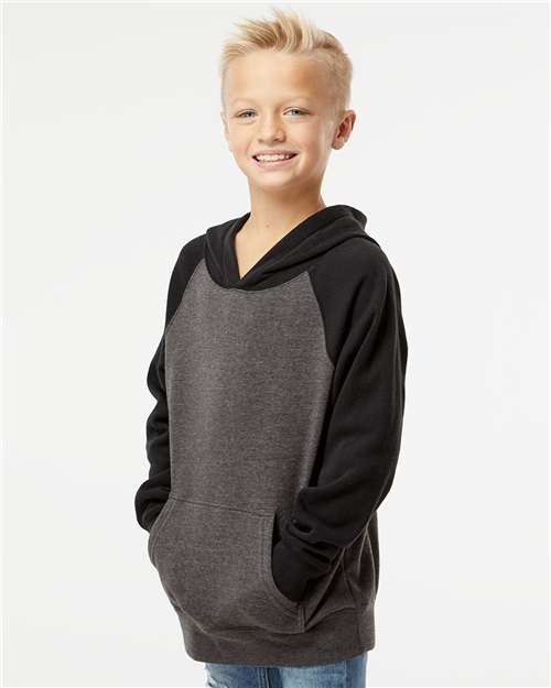 Carbon/ Black Youth Lightweight Special Blend Raglan Hooded Sweatshirt - PRM15YSB